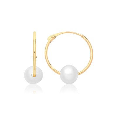 Elegante 9 ct/Karat Gelb Gold Süßwasser-Zuchtperle Schlafer / Sleeper Ohrringe