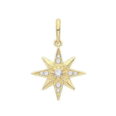 Stylischer 9 ct/Karat Gelb Gold Damen - Anhänger mit Zirkonia