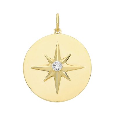 Stylischer 9 ct/Karat Gelb Gold Damen - Anhänger mit Zirkonia