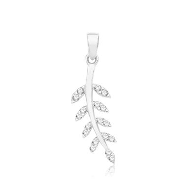 Stylischer 9 Karat (375) Weißgold Damen - Anhänger mit Zirkonia - 26mm*8mm