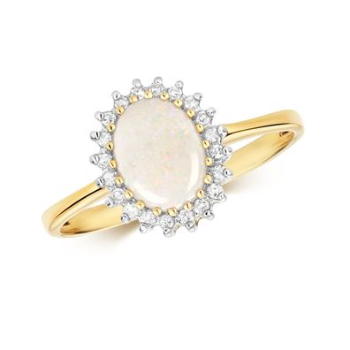 9 ct/Karat Gelb Gold Diamant Solitärring Brillant-Schliff 0.10 Karat H - PK mit Opal