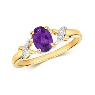 Exklusiver 9 ct/Karat Gelb Gold Diamantring Brillant-Schliff H - PK mit Amethyst