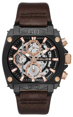 Police Herren Armbanduhr PL15472JSB.02 Multifunktion Lederband