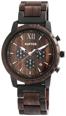 Raptor Uhr Holzuhr Herren Armbanduhr Chronograph RA20255-002