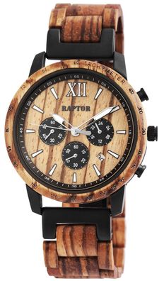 Raptor Uhr Holzuhr Herren Armbanduhr Chronograph RA20255-003