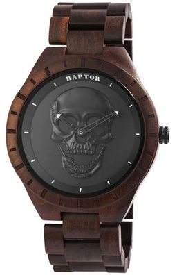 Raptor Armbanduhr Totenkopf Schädel Holz Uhr RA20300-001 Sandelholz