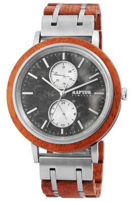 Raptor Armbanduhr Edelstahl Holz Uhr RA20278-004 braun silber Limited