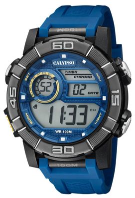 Herrenuhr sportliche Calypso Digital Armbanduhr blau K5818/2