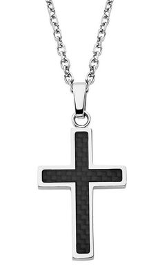 Herren Kette Edelstahl silber Kreuz Carbon Lotus Style LS1983-1/1