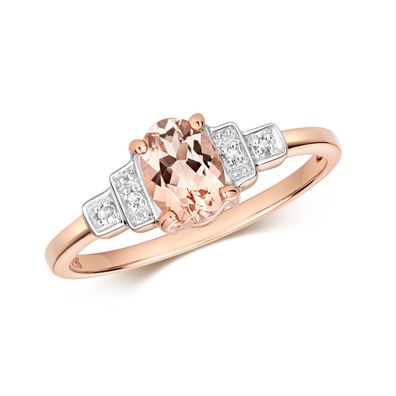 Raffinierter 9 ct/Karat Rotgold Diamantring Brillant-Schliff H - PK mit Morganit