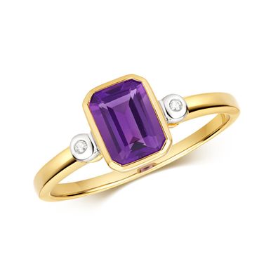 Eleganter 9 ct/Karat Gelb Gold Diamantring Brillant-Schliff H - PK mit Amethyst