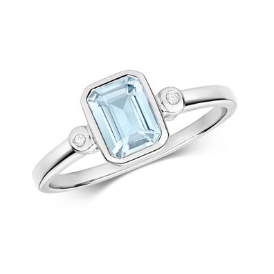 Eleganter 9 ct/Karat Weißgold Diamantring Brillant-Schliff H - PK mit Aquamarin