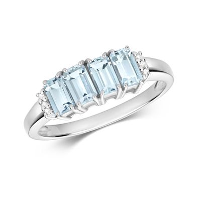 Stylischer 9 ct/Karat Weißgold Diamantring Brillant-Schliff H - PK mit Aquamarin