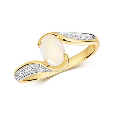 Exquisiter 9 ct/Karat Gelb Gold Damen - Diamant Ring Brillant-Schliff H - PK mit Opal