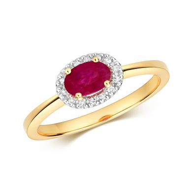 9 ct/Karat Gelb Gold Diamant Solitärring Brillant-Schliff 0.05 Karat H - PK mit Rubin