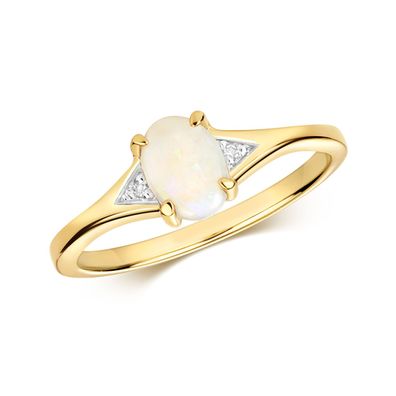 Eleganter 9 ct/Karat Gelb Gold Damen - Diamant Ring Brillant-Schliff H - PK mit Opal
