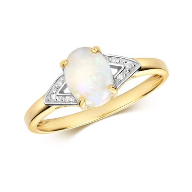 Wunderschöner 9 ct/Karat Gelb Gold Diamantring Brillant-Schliff H - PK mit Opal