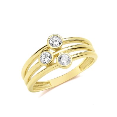 Wunderschöner 9 ct/Karat Gelb Gold Trilogie Damen - Ring mit Zirkonia