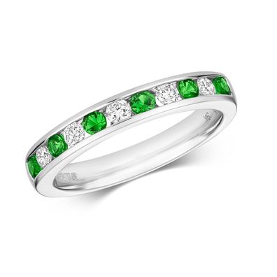 9 Karat (375) Weißgold Diamant Ring Brillant-Schliff 0.24 Karat HI - I1 mit Tsavorit