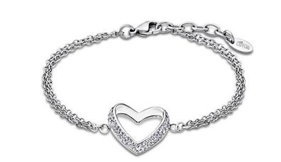 Damen Edelstahl Armband Lotus Style LS1944-2/1 Herzanhänger Strass