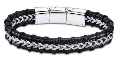 Herren Leder Armband Edelstahl schwarz silber LS2198-2/1