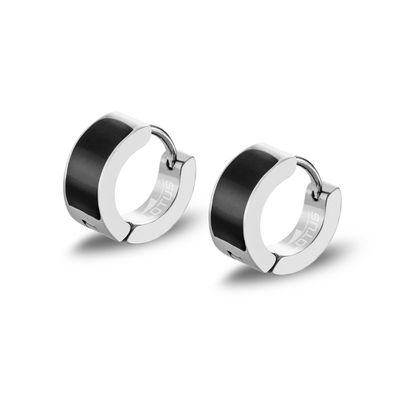Lotus Style Herren Klapp-Creolen Edelstahl schwarz silber Ohrringe LS2153-4/1