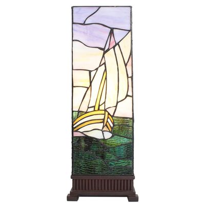 LumiLamp Tiffany Tischlampe 18x18x48 cm Beige Violett Glas Kunststoff Quadrat