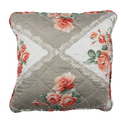 Clayre & Eef Kissenbezug 40x40 cm Grau Rosa Baumwolle Polyester Blumen (Gr. 40x40 cm)