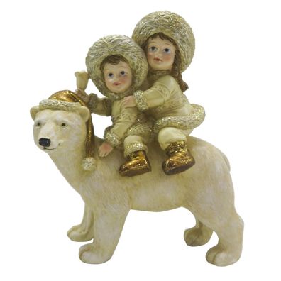 Clayre & Eef Figur Kinder 13x7x15 cm Beige Goldfarbig Polyresin (Gr. 13x7x15 cm)