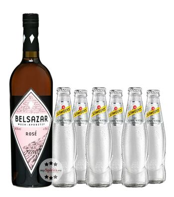 Belsazar Rosé Vermouth + 6 x Schweppes Dry Tonic Water (14,5 % vol., 1,95 Liter)