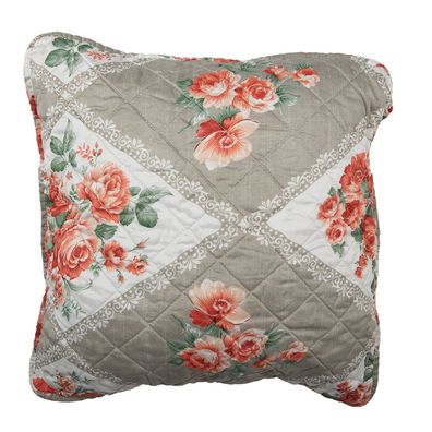 Clayre & Eef Kissenbezug 50x50 cm Grau Rosa Baumwolle Polyester Blumen (Gr. 50x50 cm)