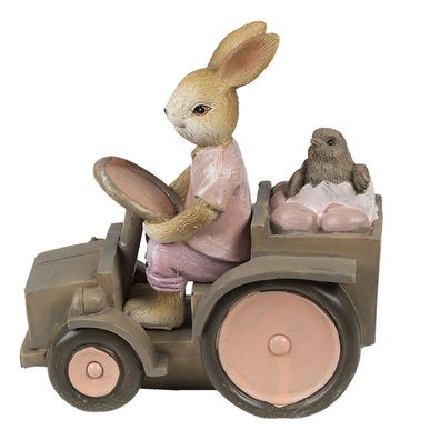 Clayre & Eef Figur Kaninchen 13x7x12 cm Rosa Beige Polyresin (Gr. 13x7x12 cm)