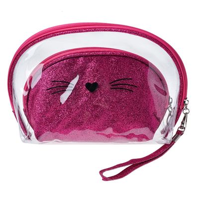 Juleeze Damenkulturtasche 2er set 24x15 / 19x12 cm Rosa Synthetisch Oval Katze