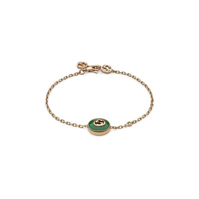 Gucci - YBA786556002 - Gucci Interlocking-Armband aus Roségold, grünem Achat und Diam