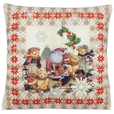 Kissenhülle Weihnachten 40x40 Teddybären Kissenbezug Dekokissen Weihnachtskissen