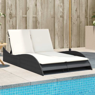 vidaXL Sonnenliege mit Auflagen Schwarz 114x205x73 cm Poly Rattan