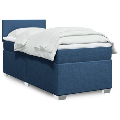 vidaXL Boxspringbett mit Matratze Blau 90x200 cm Stoff