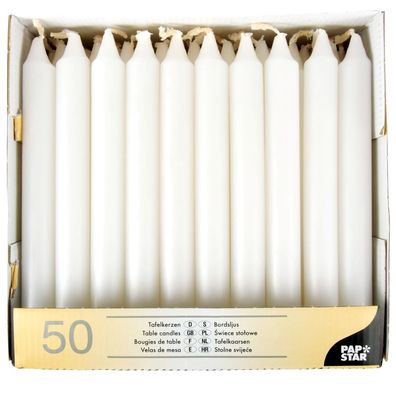 Papstar Hotel-Tafelkerzen weiss 16.6cm 50 Stück