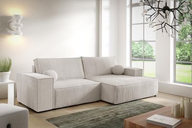 Sofa Ecksofa Couch COBO mini 255 cm Cordstoff Schlaffunktion mit Bettkasten POSO