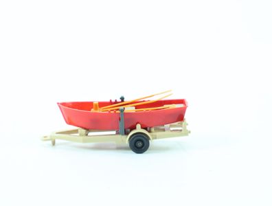 Wiking H0 505/1B Modellauto Zubehör Ruderboot auf Anhänger rot 1:87