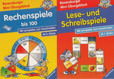 4 Ravensburger Mini Übungsblock, Rechnen, Schreiben, Lesen für Kinder