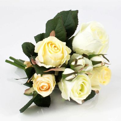 Kunstpflanze Rosenbouquet in der Farbe weiß mit rosa Spitzen Höhe 30cm