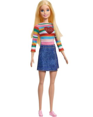 Mattel Puppe Barbie Malibu Modepuppe Anziehpuppe mit Herz-Shirt und Jeansrock