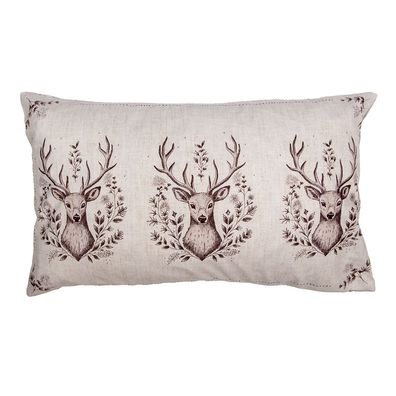 Clayre & Eef Kissenbezug 30x50 cm Beige Polyester Hirsch (Gr. 30x50 cm)