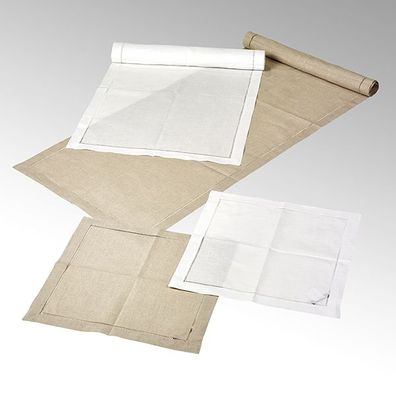 Lambert Padua Tischläufer, natur 50x150cm 100% Leinen, mit 3 cm Rand und Hohlsaum