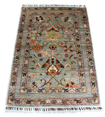 Teppich Orient Ziegler Sultani 82x127 cm 100% Wolle Handgeknüpft Rug grau