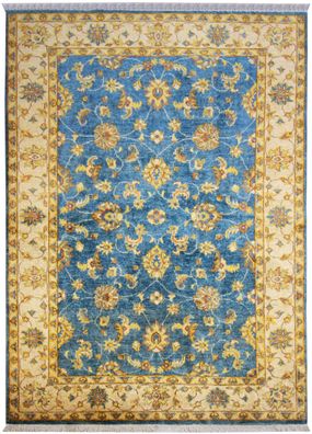 Teppich Orient Ziegler Chobi 150x200 cm 100% Wolle Handgeknüpft beige blau