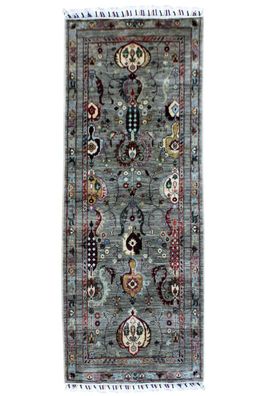 Teppich Orient Ziegler Ariana Läufer 80x200 cm 100% Wolle Handgeknüpft grau