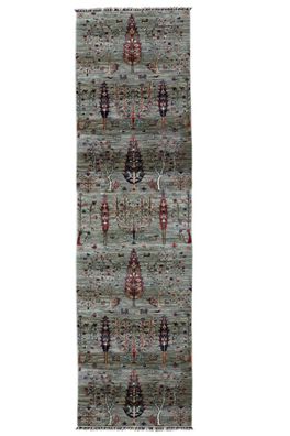 Teppich Orient Ziegler Khorjin Läufer 74x394 cm 100% Wolle Handgeknüpft grau