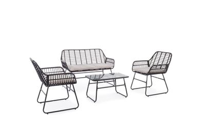 Garten-Set Burrel 4er-Set aus Metall, Schwarz Stuhl: 64x66x80 cm / Bank: 118x66x80 cm